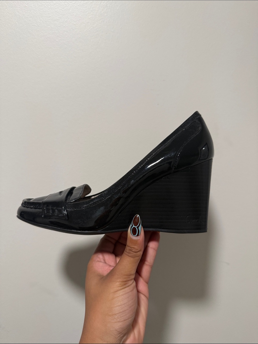 Coach Black Patent Wedge Loafers for Women